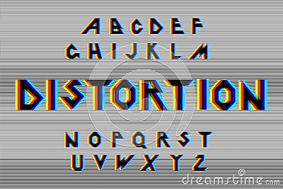 Distortion Alphabet. Vector distorted glitch font. Trendy style lettering typeface. Vector Illustration