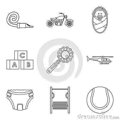 Distract child icons set, outline style Vector Illustration