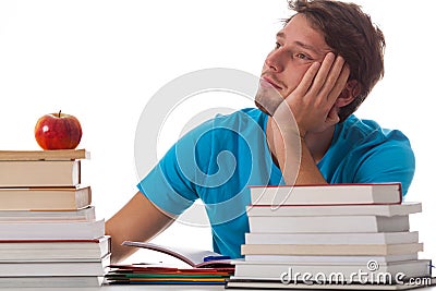 Distracted student in library Stock Photo