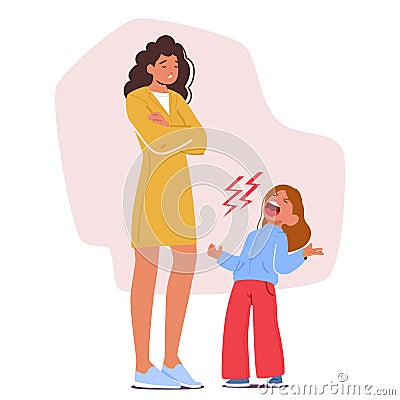 Distraught Child Unleashes Piercing Screams In A Tantrum, Leaving A Despondent Mother Grappling With The Challenge Vector Illustration