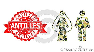 Distress Antilles Stamp Seal and Weds Persons Triangle Mocaic Military Camouflage Icon Vector Illustration