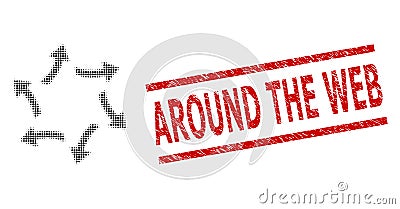 Distress Around the Web Seal and Halftone Dotted Centrifugal Arrows Vector Illustration