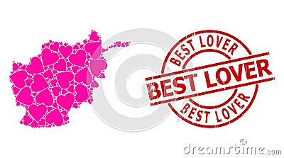 Distress Best Lover Stamp and Heart Mosaic of Afghanistan Map Vector Illustration