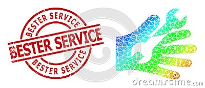 Distress Bester Service Stamp Imitation and Lowpoly Spectral Colored Wrench Service Hand Icon with Gradient Vector Illustration