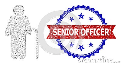 Distress Bicolor Senior Officer Stamp and Gentleman Web Mesh Icon Vector Illustration