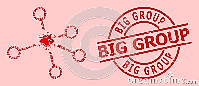 Distress Big Group Seal and Red Lovely Virus Node Links Collage Vector Illustration