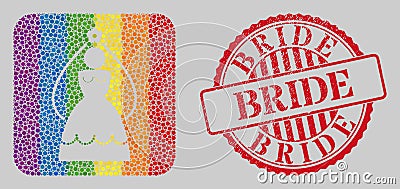 Distress Bride Seal and Mosaic Bride Stencil for LGBT Vector Illustration