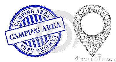 Distress Camping Area Badge and Hatched Map Pointer Mesh Vector Illustration