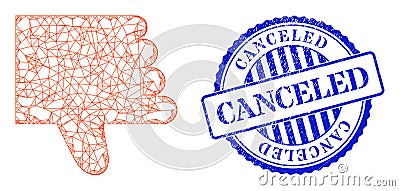 Distress Canceled Seal and Network Thumb Down Mesh Vector Illustration