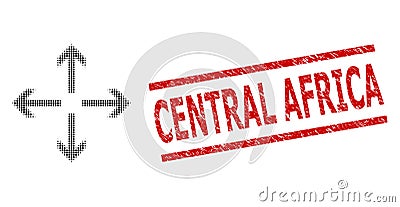 Distress Central Africa Seal and Halftone Dotted Expand Arrows Vector Illustration