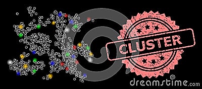Distress Cluster Stamp and Mesh Particle Swarm with Flash Nodes Vector Illustration