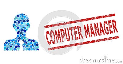 Distress Computer Manager Stamp Imitation and Official Person Collage of Circles Vector Illustration