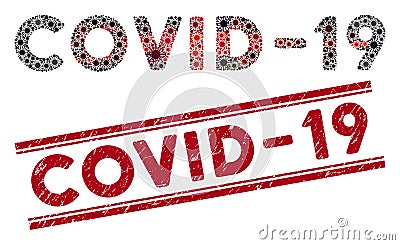 Distress Covid-19 Red Stamp and Coronavirus Mosaic Text Stock Photo