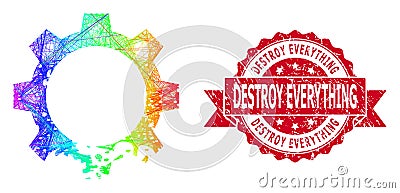Distress Destroy Everything Stamp Seal and Bright Net Damaged Gear Vector Illustration