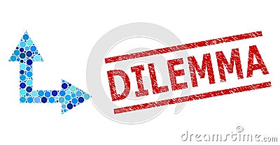 Distress Dilemma Stamp Imitation and Bifurcation Arrow Right Up Mosaic of Circles Vector Illustration