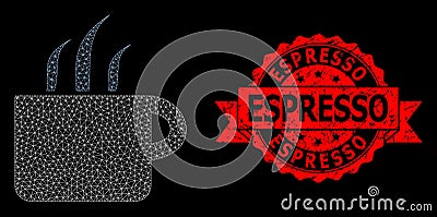 Distress Espresso Stamp Seal and Web Net Aroma Cup Vector Illustration