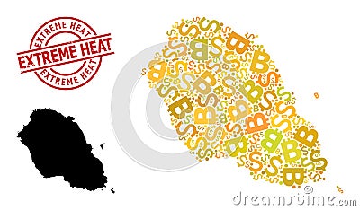 Distress Extreme Heat Stamp Seal with Dollar and BTC Gold Mosaic Map of Graciosa Island Vector Illustration