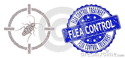 Distress Flea Control Treatment Round Seal Stamp and Recursion Target Cockroach Icon Mosaic Vector Illustration
