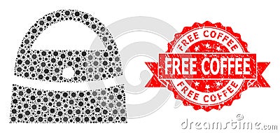 Distress Free Coffee Seal and Virus Mosaic Shopping Bag Vector Illustration