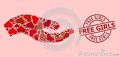 Distress Free Girls Stamp Seal and Red Heart Asking Hand Mosaic Vector Illustration