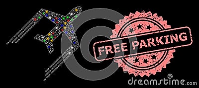 Distress Free Parking Stamp and Mesh Airplane Trail with Flash Nodes Vector Illustration
