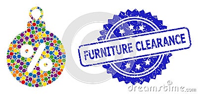 Distress Furniture Clearance Stamp and Colorful Collage Christmas Discount Ball Vector Illustration