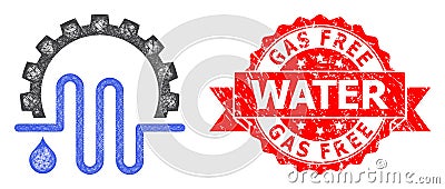 Distress Gas Free Water Stamp and Linear Water Supply Service Icon Vector Illustration