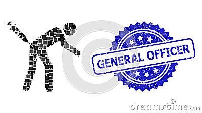 Distress General Officer Stamp Seal and Square Dot Collage Man Vaccination Vector Illustration