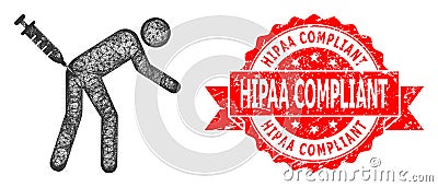 Distress Hipaa Compliant Stamp Seal and Net Man Vaccination Icon Vector Illustration