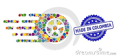Distress Made in Colombia Stamp and Bright Colored Mosaic Bolide Wheel Vector Illustration