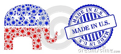 Distress Made in U.S. Stamp and Covid Republican Elephant Collage Icon Vector Illustration
