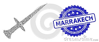 Distress Marrakech Seal and Recursive Sword Icon Composition Vector Illustration