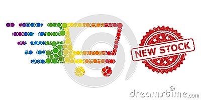 Distress New Stock Stamp Seal and LGBT Shopping Cart Mosaic Vector Illustration