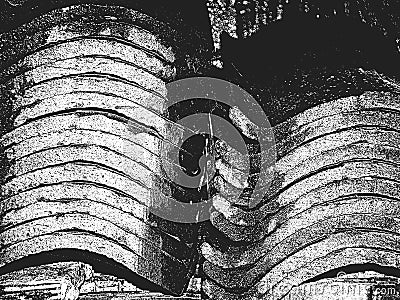 Distress old texture of roof tile. Black and white grunge background Vector Illustration