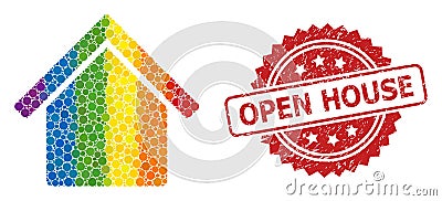 Distress Open House Seal and LGBT House Collage Vector Illustration