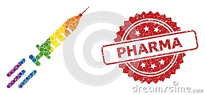 Distress Pharma Stamp and Bright Colored Express Vaccine Collage Vector Illustration