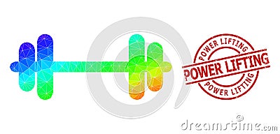 Distress Power Lifting Watermark and Lowpoly Spectrum Barbell Icon with Gradient Vector Illustration