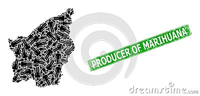 Distress Producer of Marihuana Seal and San Marino Map Collage of Man Figure Icons Vector Illustration