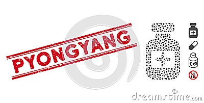 Distress Pyongyang Line Seal with Collage Medication Phial Icon Stock Photo