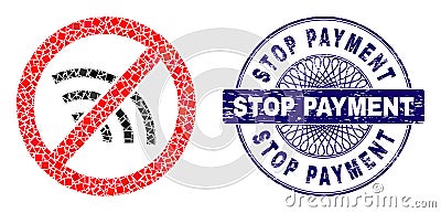 Distress Stop Payment Stamp Seal and Geometric Stop Wi-Fi Mosaic Vector Illustration