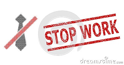 Distress Stop Work Seal and Halftone Dotted No Man Tie Vector Illustration