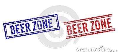 Distress Textured BEER ZONE Stamps with Double Lines Stock Photo