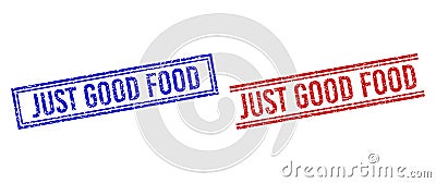 Distress Textured JUST GOOD FOOD Stamp Seals with Double Lines Vector Illustration