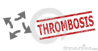 Distress Thrombosis Seal Stamp and Halftone Dotted Centrifugal Arrows Vector Illustration