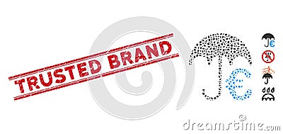 Distress Trusted Brand Line Seal and Mosaic Euro Umbrella Icon Stock Photo