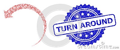 Distress Turn Around Watermark and Fractal Rotate Backward Icon Collage Vector Illustration