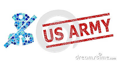 Distress Us Army Seal and No Police Sheriff Composition of Round Dots Vector Illustration