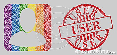 Grunge User Stamp Seal and Mosaic User Stencil for LGBT Vector Illustration