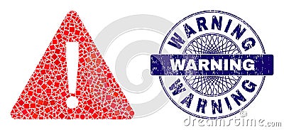 Distress Warning Seal and Geometric Warning Mosaic Vector Illustration