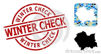 Distress Winter Check Stamp Seal and Stencil Weather Mosaic Map of Lesser Poland Province Vector Illustration